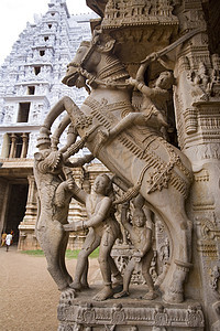 泰米尔纳德邦印度宗教建筑学旅行寺庙旅游雕刻雕塑马背图片