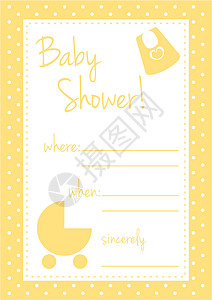 矢量单性黄色婴儿淋浴卡或带有可爱圆点的邀请图片