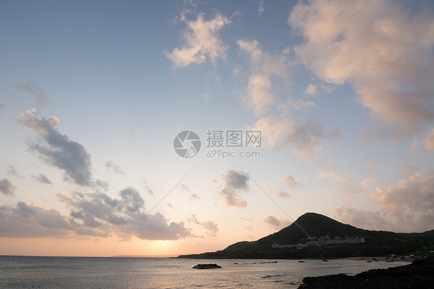 珊瑚海岸线日落地平线天空岩石全景海岸风景海浪荒野旅行国家图片