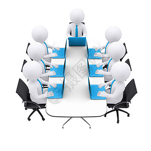手持笔记本电脑的商务人士坐在桌子上男人家具公司领导者冲浪椅子办公室木偶团队团体图片