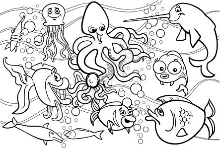 海洋生命动物群颜色页面图片