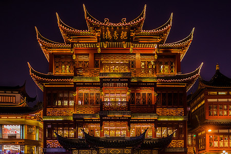 深夜上海方邦中路老城的古茶屋图片