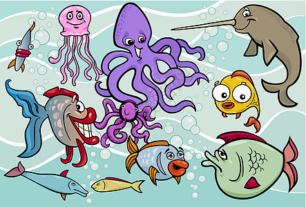 海洋生命动物群漫画插图图片