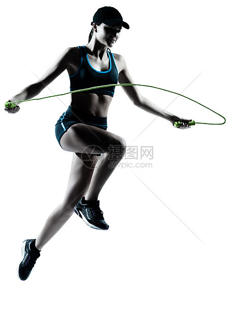 女跑者慢跑者跳跳绳女性短跑白色运动装赛跑者有氧运动训练成人活力运动员图片