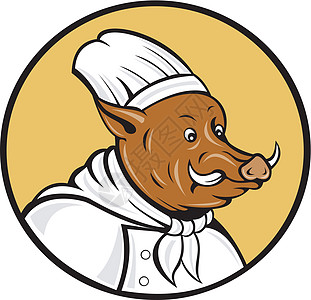 野猪野猪猪猪烹饪面包师獠牙插图帽子艺术品厨师背景图片