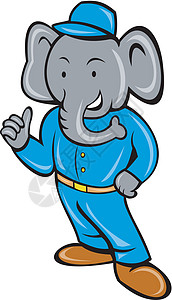 装饰大象杂男或服务员的卡通大象零售商冒充插图艺术品搬运工全身服务生工人图片
