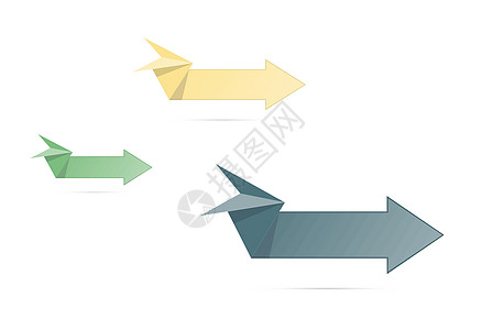 折纸风格箭头营销插图推介会黄色小册子横幅绿色标签蓝色阴影图片