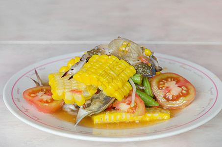 甜甜玉米沙拉蔬菜食物水果盘子黄色玉米螃蟹美食图片