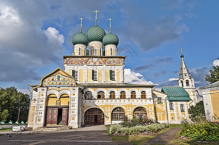 俄罗斯图塔耶夫的复活大教堂入口宗教文化地标风格遗产日落基督窗户建筑图片