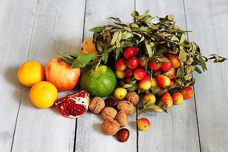 秋季水果坚果叶子季节绿色菜单蔬菜玉米市场收成石榴图片