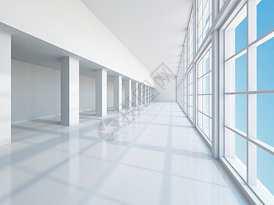 空的长走廊地面蓝色医院房间商业柱子城市窗户工作场景图片