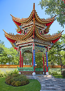 传统中国菜园水池风景旅游晴天环境花园池塘天空园艺宗教图片