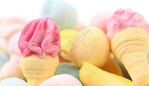 冰淇淋形式的棉花糖甜点孩子水果童年垃圾白色团体粉色软糖黄色图片
