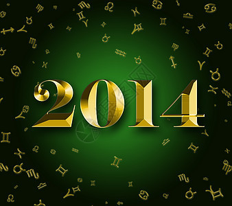 金色2014 和暗绿色背景的占星标志图片