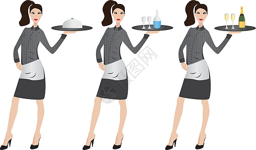 女服务员奢华咖啡店女士女孩酒店服务快乐盘子商业桌子设计图片