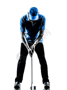 男子高尔夫球手打高尔夫球推杆剪影图片