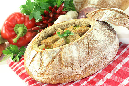 面包汤韭菜萝卜褐色起动机风格专业胡椒绿色乡村盘子图片