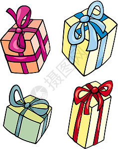 圣诞节或生日礼物短片艺术集插图盒子丝带绘画生日收藏礼物夹子卡通片漫画背景图片