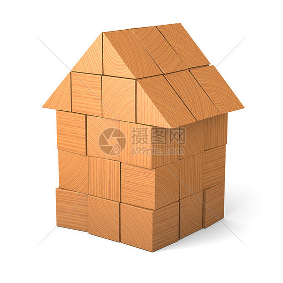 由立方体制成的玩具房屋建筑童年木头积木房子教育幼儿园图片