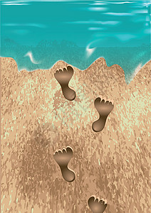 沙地上的脚印边缘假期赤脚脚步旅行海浪热带图片