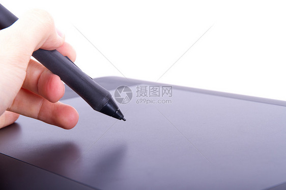 艺术家在石板上持有数码笔工作外设商业技术教育绘画铅笔机动性写作电脑图片
