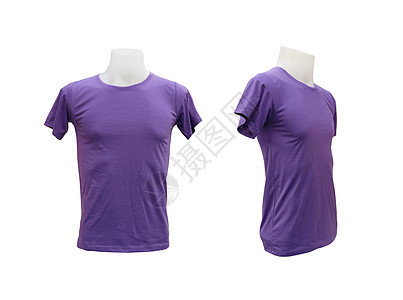 白色背景的模特品上一套男性T恤衫模板紫色模型收藏球座人体空白纺织品男人衣服摄影图片