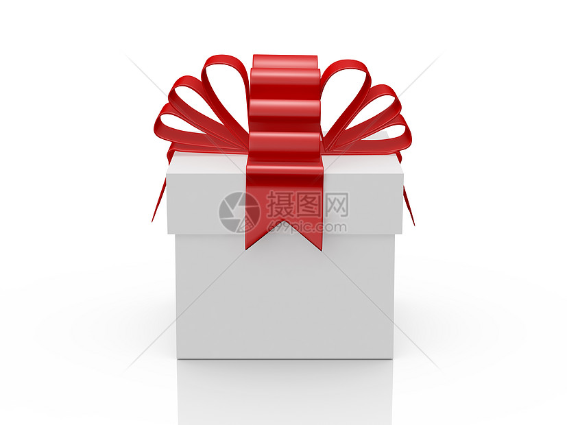 带红色丝带的白色礼品盒纸板娱乐惊喜情人念日立方体塑料新年装饰品盒子图片