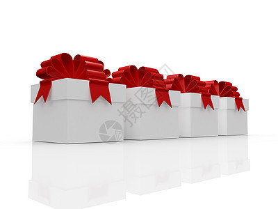 带红色丝带的白色礼品盒礼物念日庆典新年装饰品纸板立方体案件娱乐购物图片