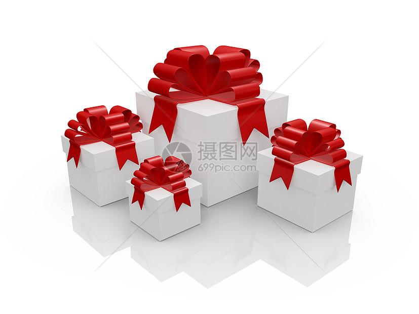 带红色丝带的白色礼品盒店铺装饰品立方体礼物包装新年念日惊喜庆典娱乐图片