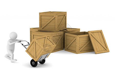 单立体3D图像插图船运商业托盘男人服务工人盒子案件运输图片