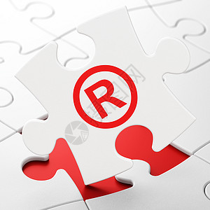 在拼图背景上注册的法律概念机密专利挑战商标解决方案法庭游戏执照版权作者图片