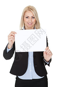 展示空板的勤奋女商务人士女性广告牌工作美丽海报商务黑发金发横幅微笑图片