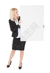 展示空板的勤奋女商务人士工人商业海报黑发美丽工作木板女性人士推介会图片