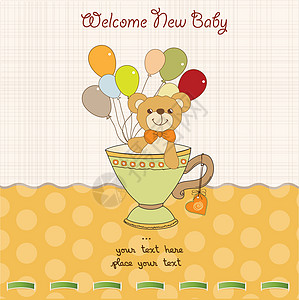 带有可爱泰迪熊的婴儿淋浴卡女孩礼物框架生日玩具熊杯子孩子周年派对气球图片