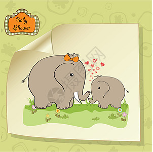 婴儿大象及其母亲的婴儿淋浴卡耳朵感情乐趣鼻子童年动物尾巴插图涂鸦新生图片