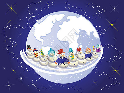 圣诞节国际圣诞雪人友谊星星地球问候语喜悦愿望插图背景图片