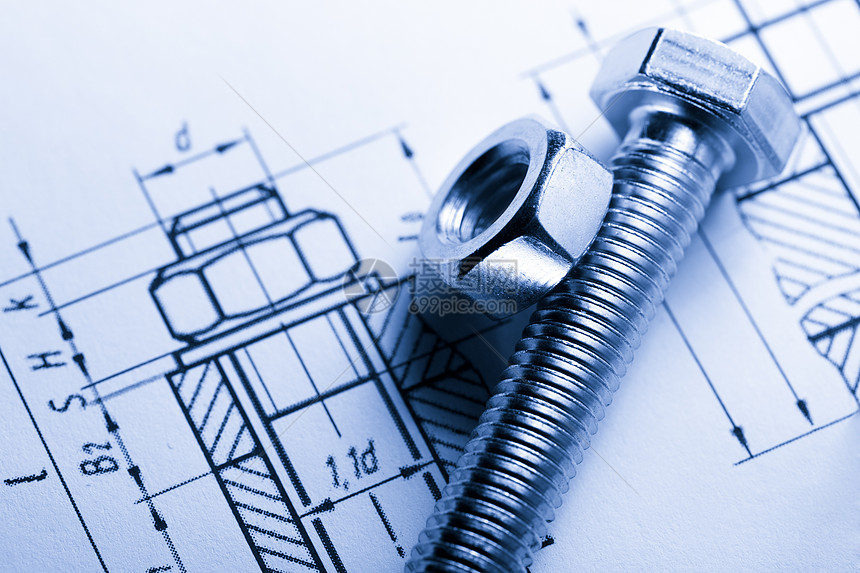 起草和螺母螺旋螺栓几何学合作工具设计调色白色灰色计算机车轮技术图片