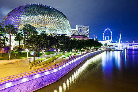 新加坡市夜间大楼城市建筑传单灯展码头展示办公室车轮地标图片