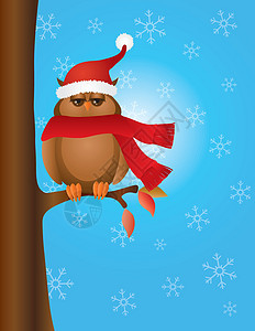 大角鹰猫 树上有圣诞帽子图片
