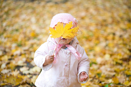 小宝宝在公园里儿童婴儿家庭森林叶子微笑孩子们闲暇女孩喜悦图片