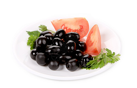 黑橄榄加西红柿和鹦鹉草本植物蔬菜罐装黑色食物国家沙拉香菜红色绿色图片