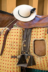直升机帽或卡托雷娜 在马匹皮卡多的马鞍上的详细信息 西班牙图片