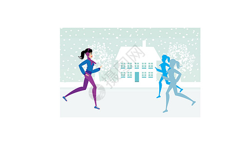 冬天跑步长冬跑的弱小女孩设计图片