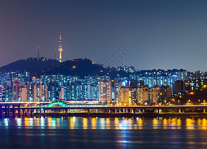 首尔市晚上的天际住房建筑学住宅建筑地标风景景观公吨场景城市图片