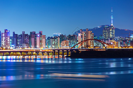 晚上在首尔日落商业景观团伙公吨城市天际金融建筑建筑学图片