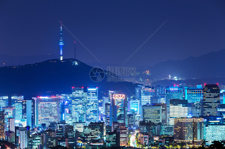 夜间首尔市风景场景地标建筑都市公吨城市市中心摩天大楼公寓景观图片