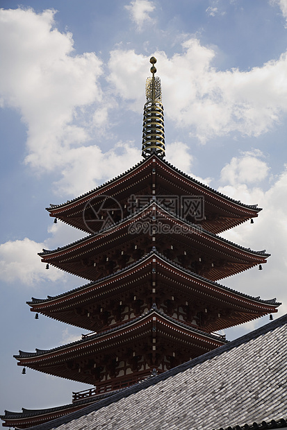 森索济寺五层塔视图风格浅草寺庙时期宝塔低角度建筑建筑学图片