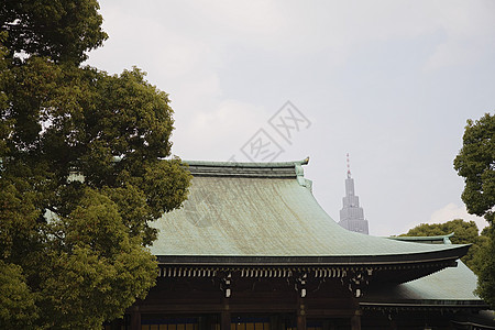明治神殿后面的天梯字形屋面屋顶山墙建筑神社摩天大楼建筑学原宿房顶图片