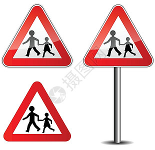 路标学生三角形安全警告插图街道红色孩子们行人交通图片