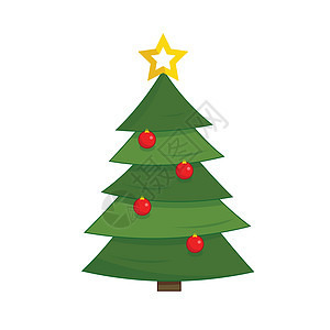 圣诞树装饰插图松树绿色风格玩具星星背景图片